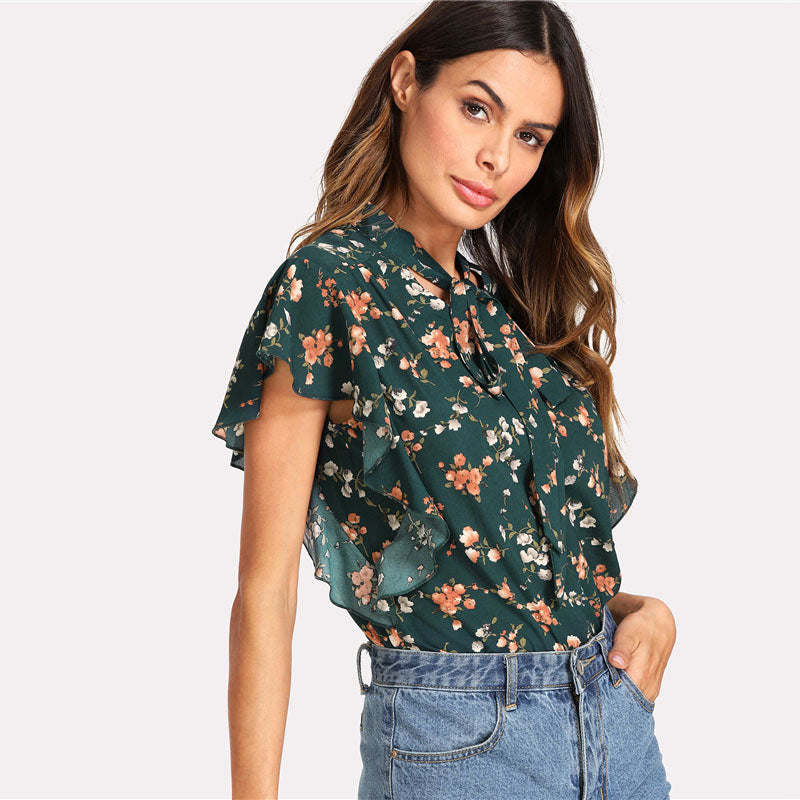 Ruffle Trim Floral Top Ruffle Trim Floral Top