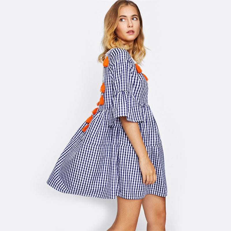 Back Tiered Gingham Dress Back Tiered Gingham Dress