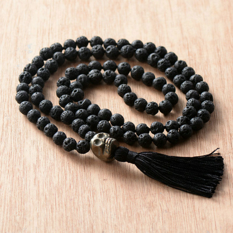 Pyrite Skull Pendant Tassel necklace