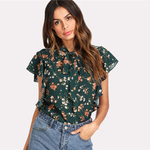 Ruffle Trim Floral Top