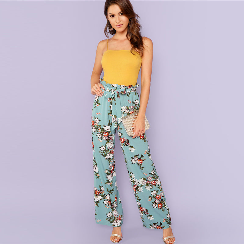 Ruffle Trim Wide Pants