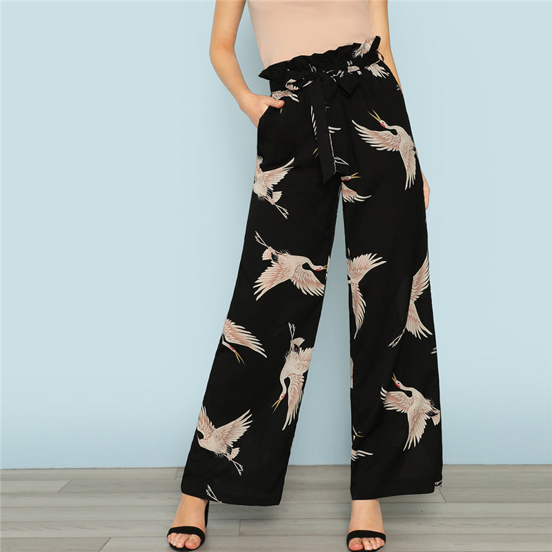 Flamingo Print Wide Pants