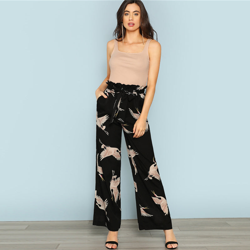 Flamingo Print Wide Pants