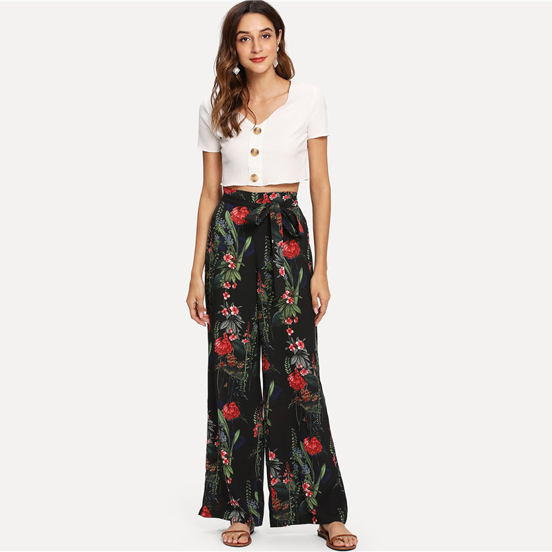 Floral Tropical Wide Leg Pants