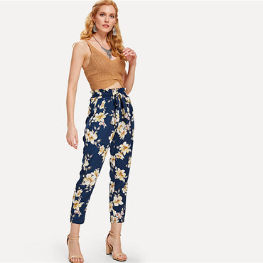 Floral Print Drawstring Pants