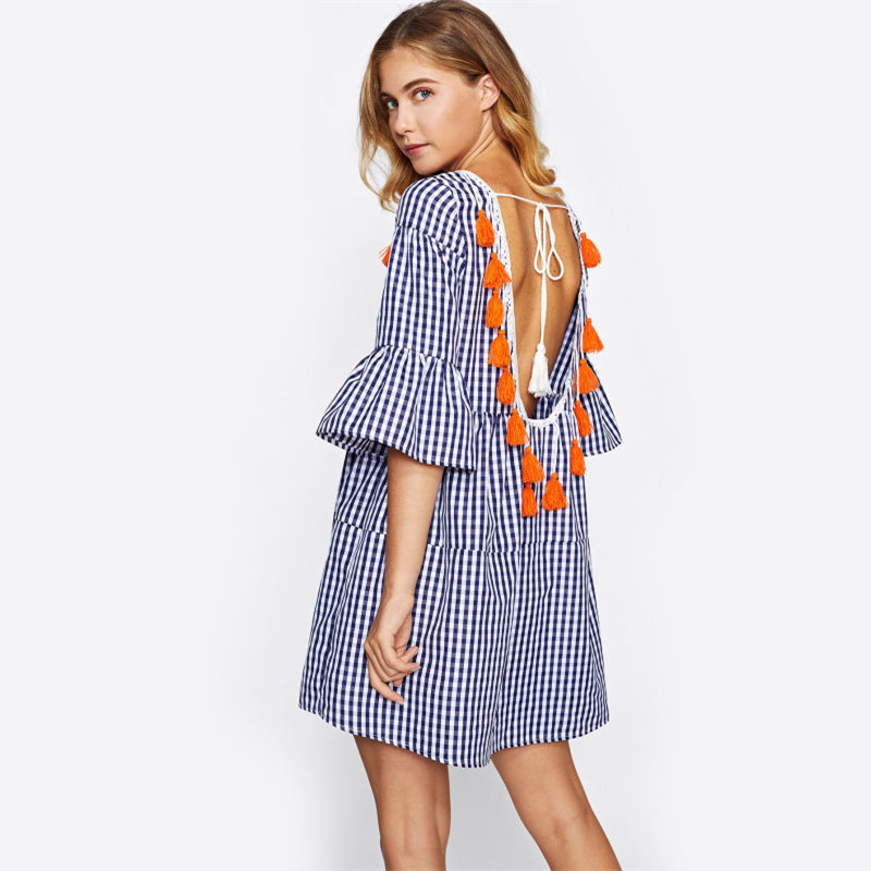 Back Tiered Gingham Dress