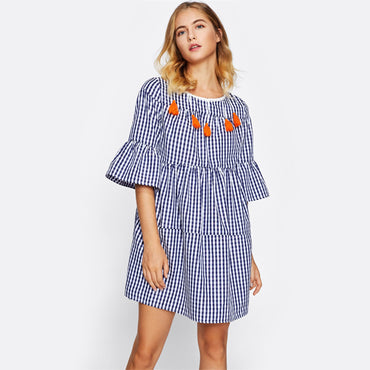 Back Tiered Gingham Dress