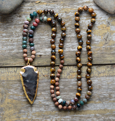 Tiger Eye Gilded Arrowhead Necklace